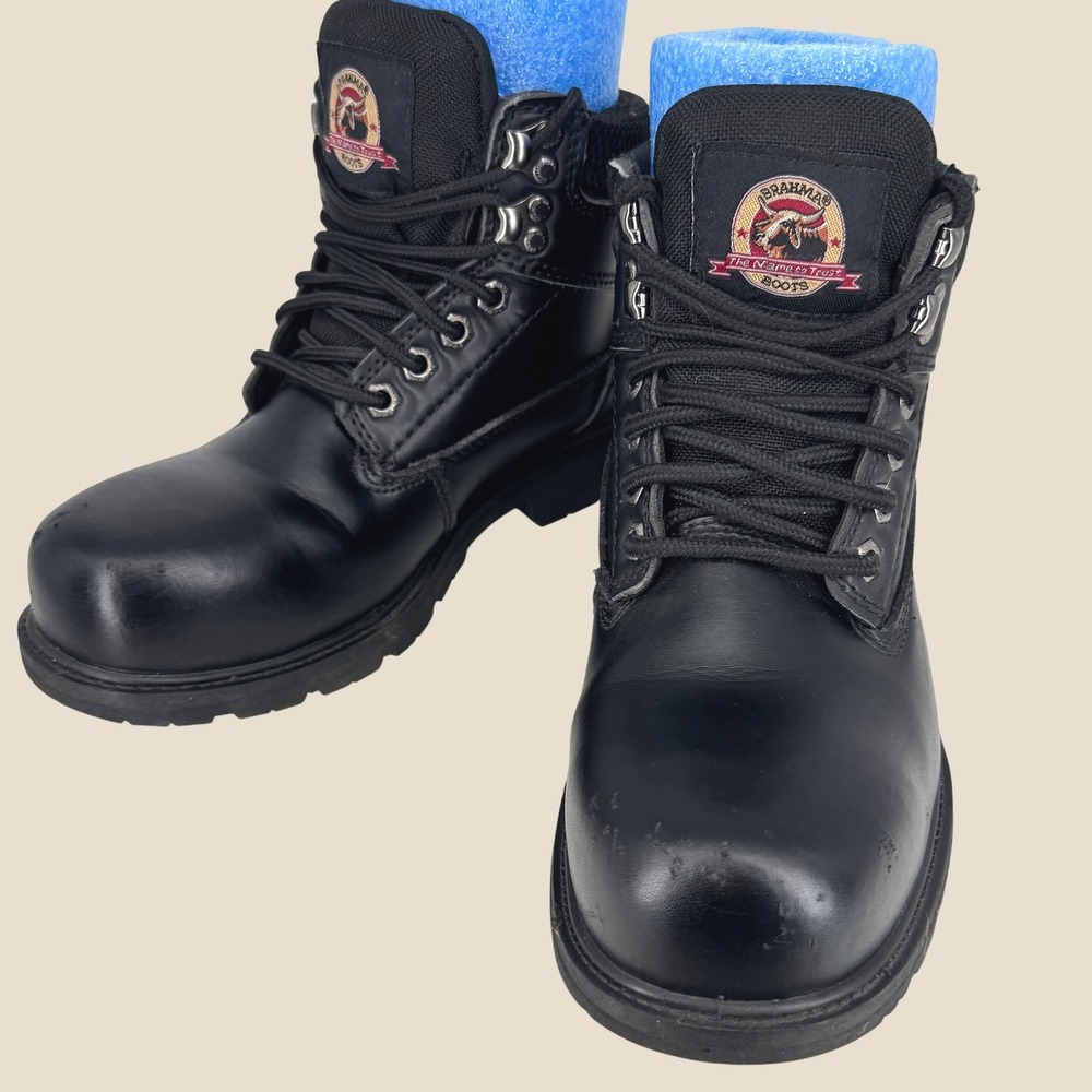 Brahma Gus 6in Work Boots Mens 6.5W Black Leather Steel Toe Slip Resistant